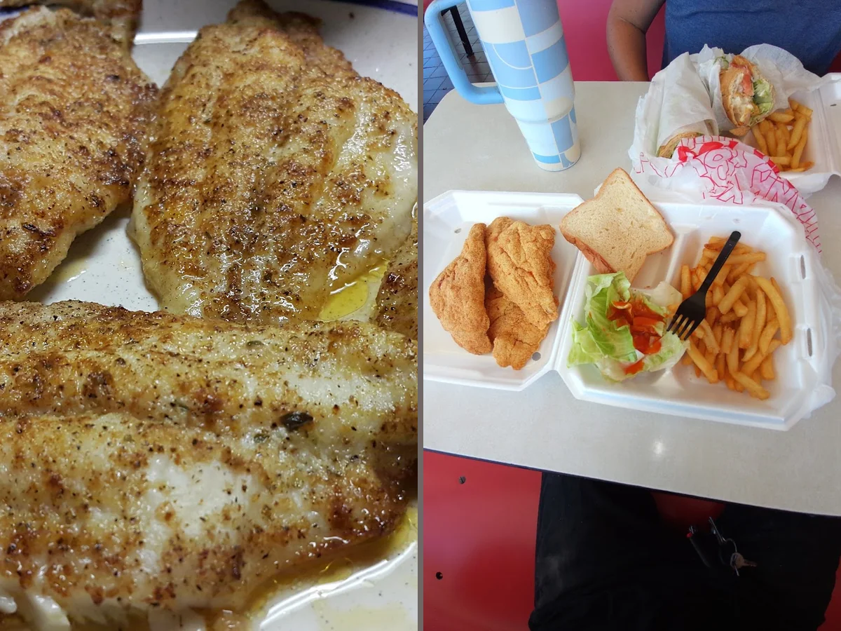 Hot fried seafood and rice dishes.